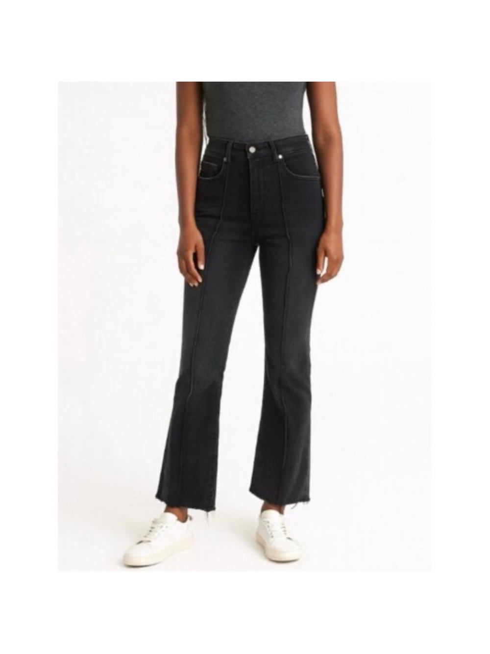 LOFT The Kick Crop Washed Black Flare Jeans